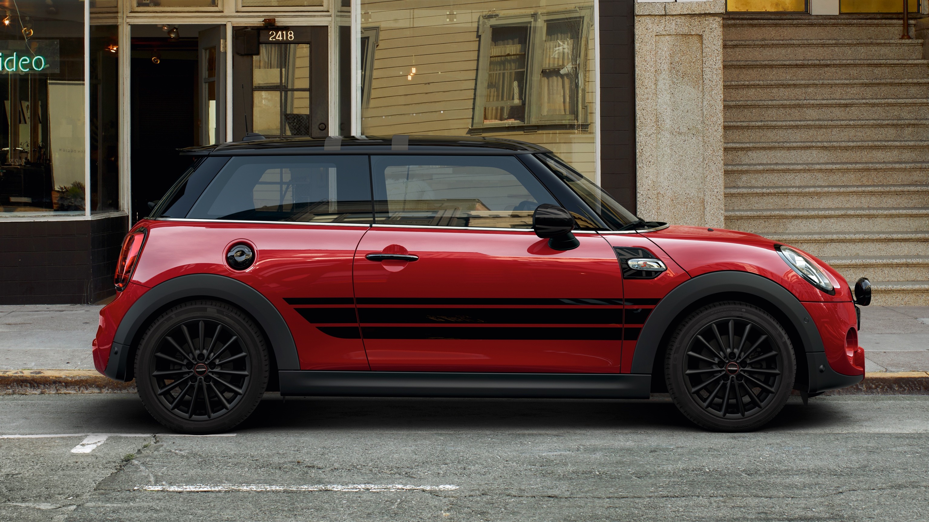 MINI John Cooper Works – red and black – side view